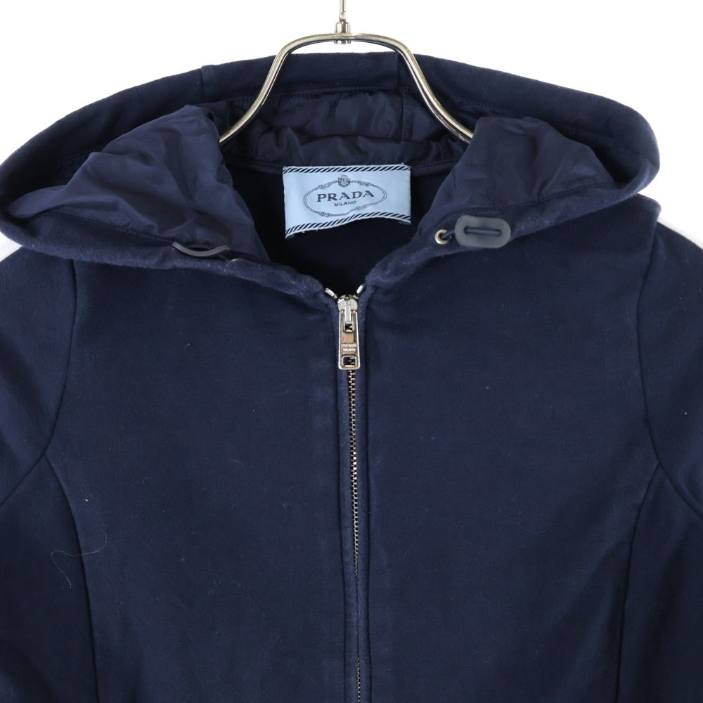 PRADA(プラダ) サイドラインタイトフィットジップアップフーディーパーカー R142 D8R ネイビー レディース