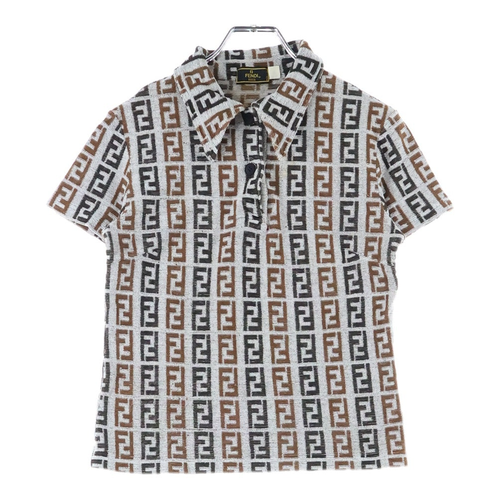 FENDI(フェンディ) FFヴィンテージズッカ柄 パイル半袖ポロシャツ ブラウン/グレー レディース