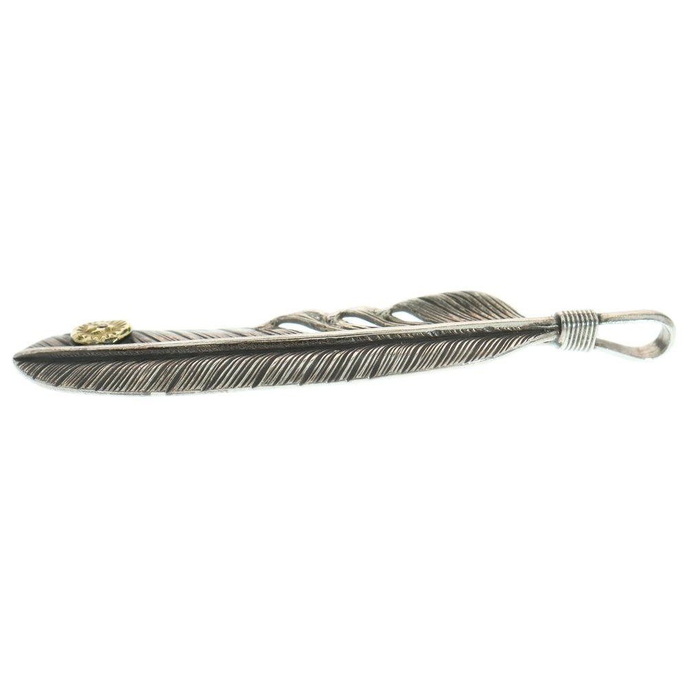 WING ROCK(ウィングロック) 別注 K18 金メタル ルビー付き 特大フェザー ペンダントトップ 右向き シルバー/ゴールド