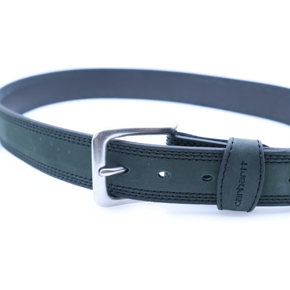 CARHARTT(カーハート) Leather Triple Stitch Belt Logo Buckle WB5507-M レザーベルト ロゴ刻印 バックル ブラック