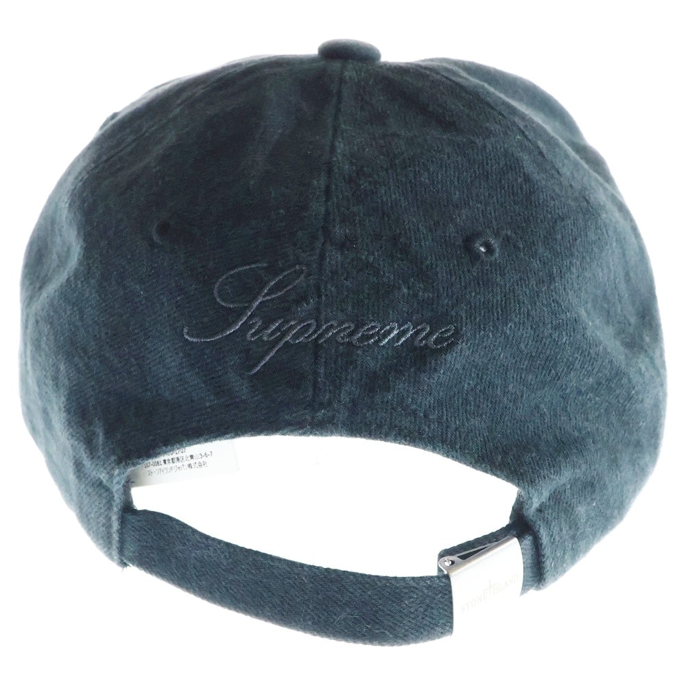 SUPREME(シュプリーム) 23AW ×STONE ISLAND Denim 6-Panel Cap ストーンアイランド デニム ロゴ刺繍 キャップ 帽子 ブラック