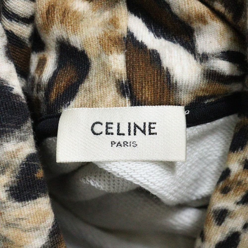 CELINE(セリーヌ) 21SS Hedi Slimane エディスリマン アニマルプリント ロゴ刺繍 プルオーバーパーカー フーディー ブラウン/ブラック