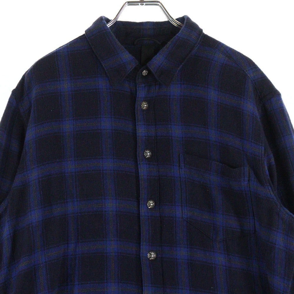 CHROME HEARTS(クロムハーツ) LOOSE END ルーズエンド 袖クロスパッチ付チェックシャツ ブルー