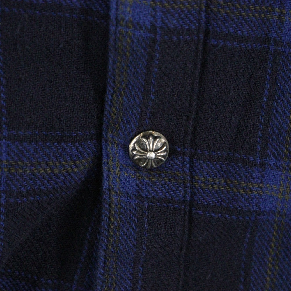 CHROME HEARTS(クロムハーツ) LOOSE END ルーズエンド 袖クロスパッチ付チェックシャツ ブルー