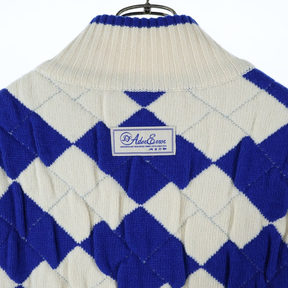 ADER ERROR(アーダーエラー) 22AW Tenit Knit Vest Check チェックニットベスト BLAFWKV01CK ホワイト/ブルー