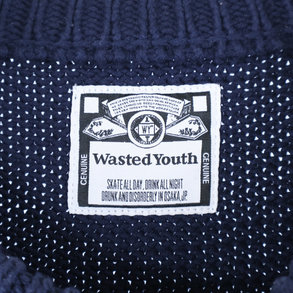 WASTED YOUTH(ウェイステッドユース) 23AW KNIT #1 グラフィックロゴニットセーター ネイビー