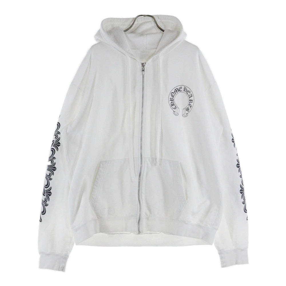 CHROME HEARTS(クロムハーツ) SWTSHRT HD ZIP バックホースシュー 袖フローラルプリント ジップアップフーディーパーカー ホワイト