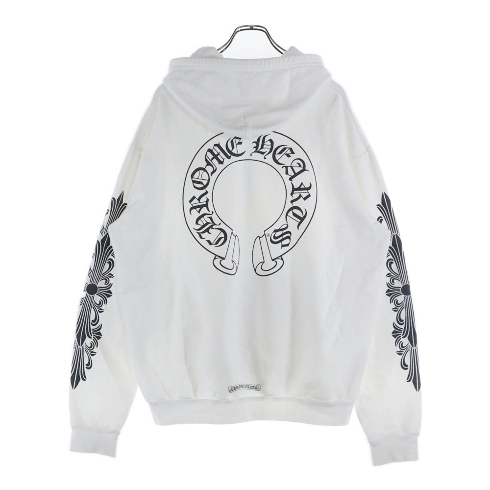 CHROME HEARTS(クロムハーツ) SWTSHRT HD ZIP バックホースシュー 袖フローラルプリント ジップアップフーディーパーカー ホワイト