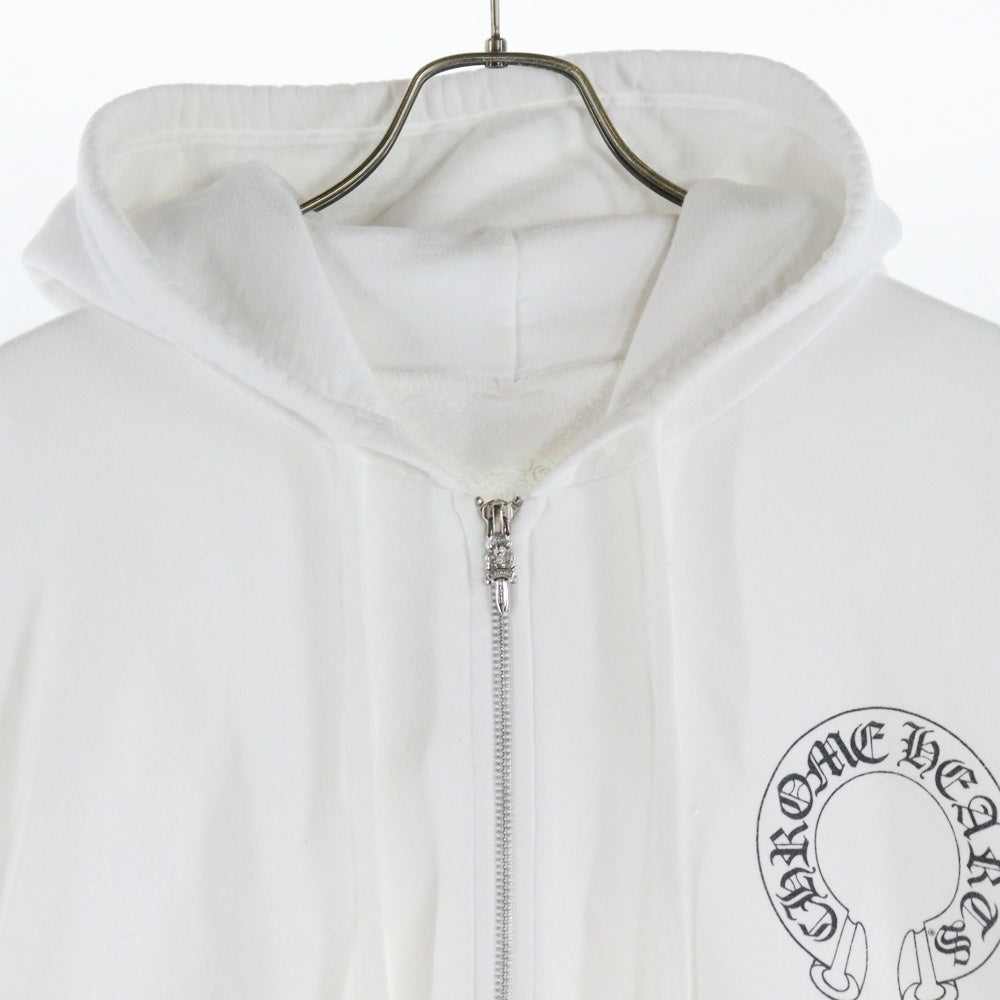 CHROME HEARTS(クロムハーツ) SWTSHRT HD ZIP バックホースシュー 袖フローラルプリント ジップアップフーディーパーカー ホワイト