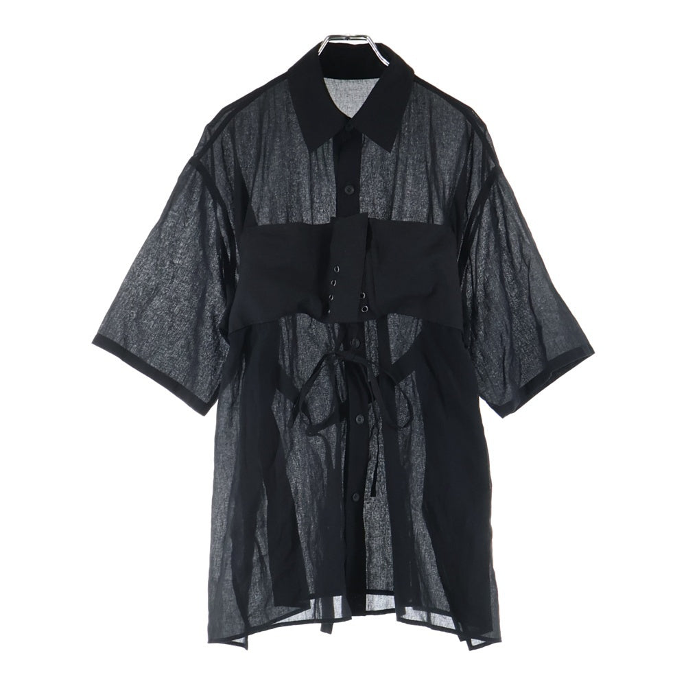 Yohji Yamamoto FEMME(ヨウジヤマモトファム) フロントベルトデザイン 半袖シャツ FG-B02-800 ブラック