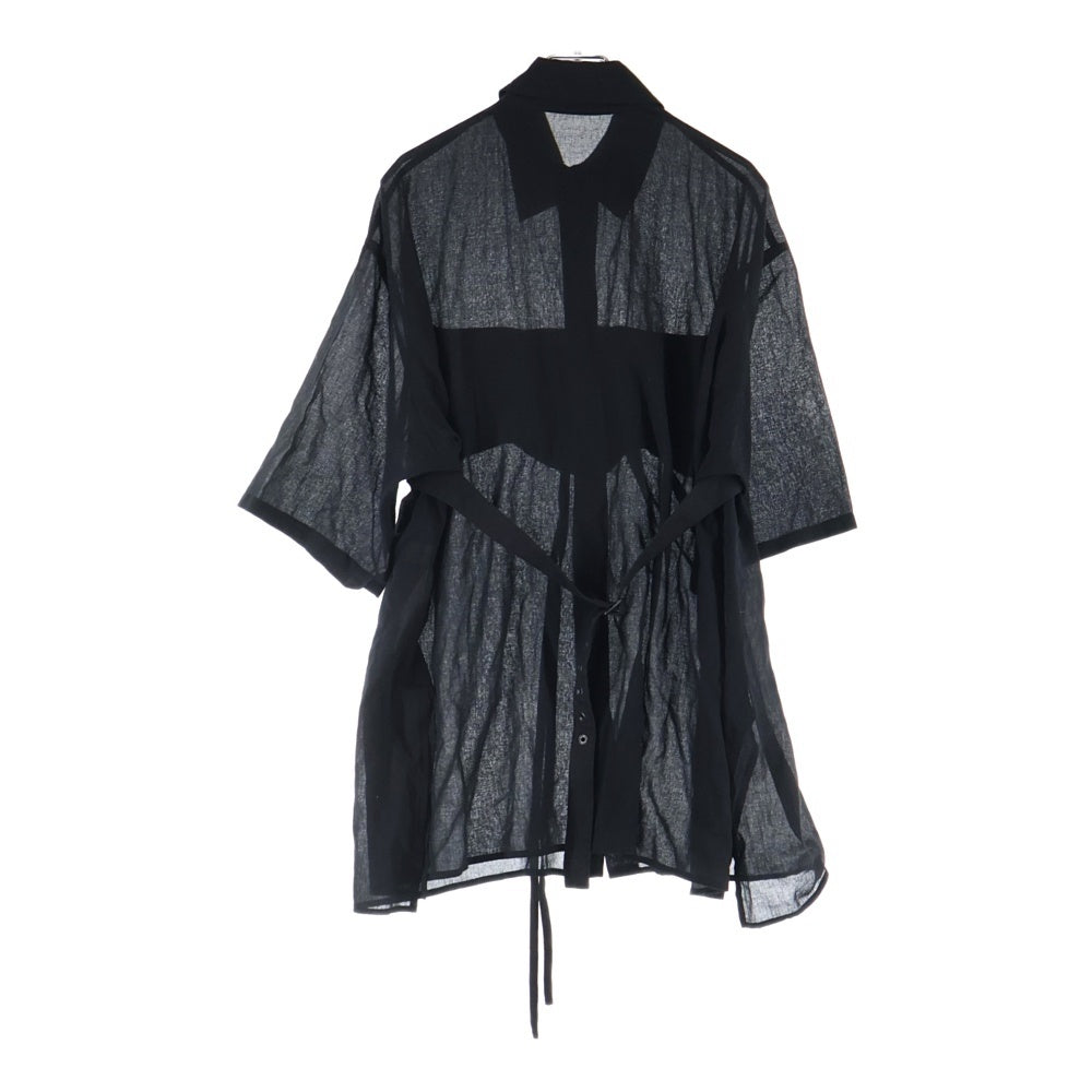 Yohji Yamamoto FEMME(ヨウジヤマモトファム) フロントベルトデザイン 半袖シャツ FG-B02-800 ブラック
