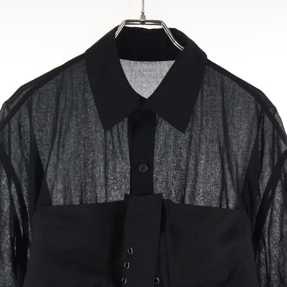 Yohji Yamamoto FEMME(ヨウジヤマモトファム) フロントベルトデザイン 半袖シャツ FG-B02-800 ブラック