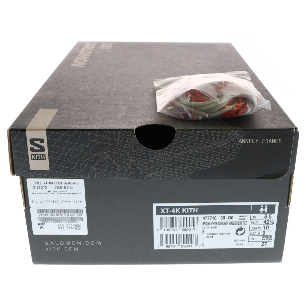 SALOMON(サロモン) ×KITH XT-4K 477718 キス ローカットスニーカー ホワイト/レッド US9/27.0cm