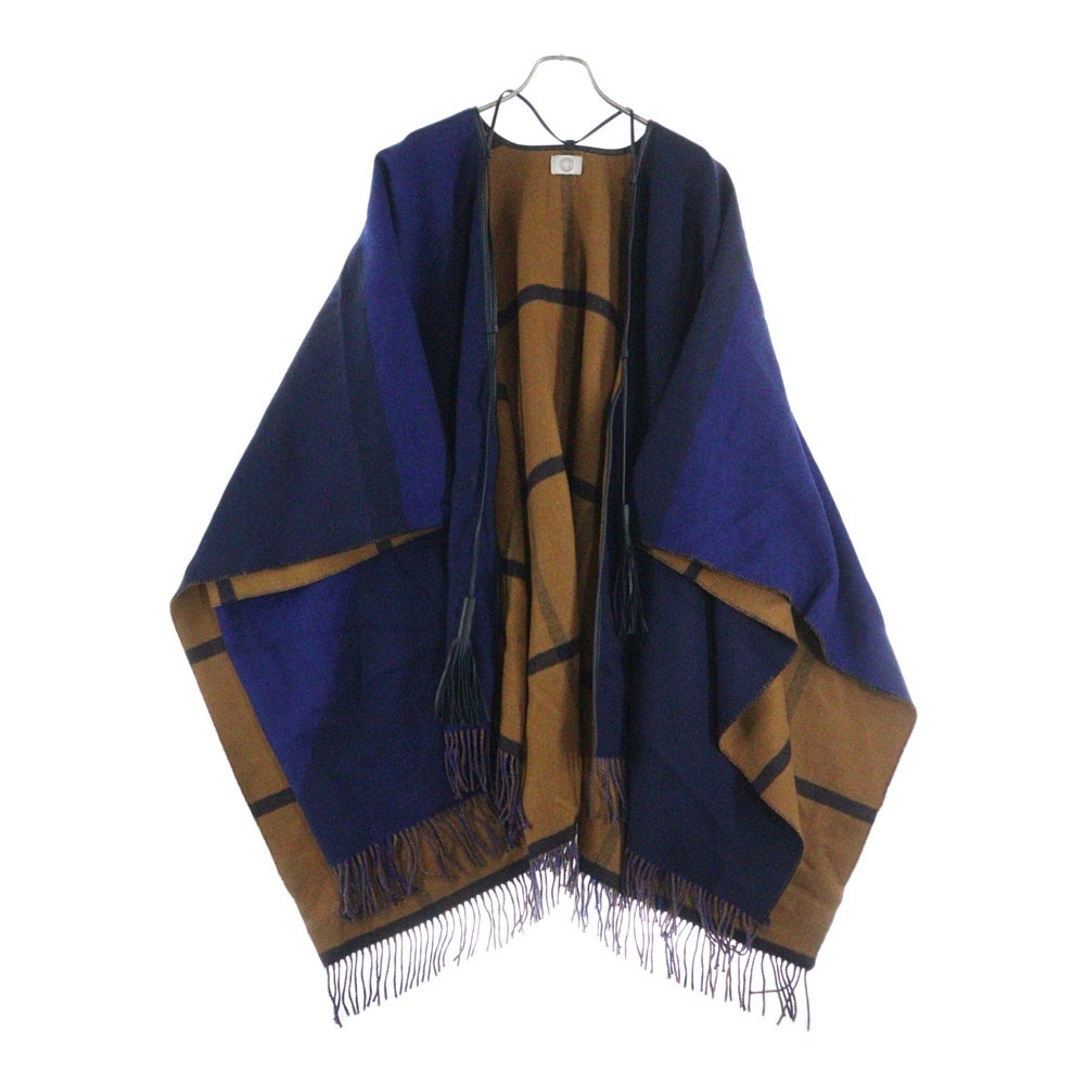 HERMES(エルメス) 22AW HIGHLANDS REVERSIBLE PONCHO ハイランド タッセル付きリバーシブルウールポンチョ ネイビー/ブラウン レディース