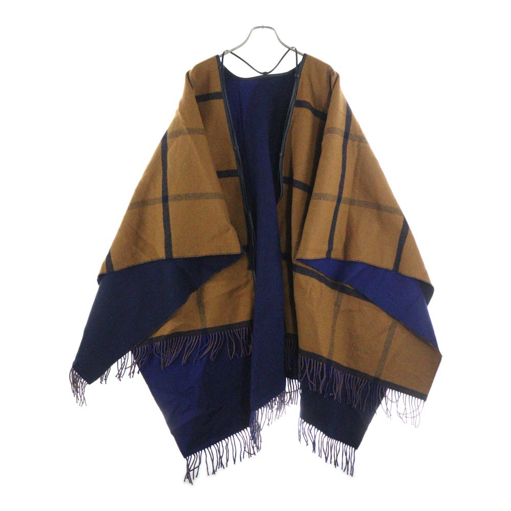 HERMES(エルメス) 22AW HIGHLANDS REVERSIBLE PONCHO ハイランド タッセル付きリバーシブルウールポンチョ ネイビー/ブラウン レディース
