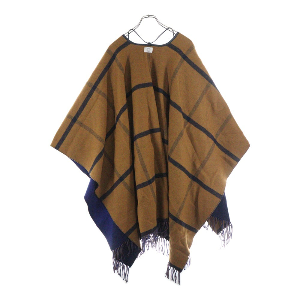 HERMES(エルメス) 22AW HIGHLANDS REVERSIBLE PONCHO ハイランド タッセル付きリバーシブルウールポンチョ ネイビー/ブラウン レディース