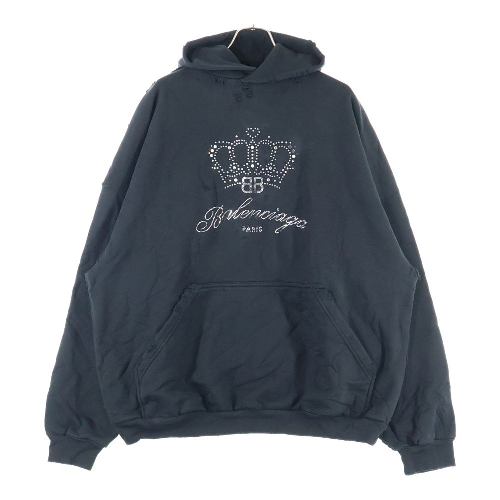BALENCIAGA(バレンシアガ) ビーズ装飾 フロントクラウン ロゴデザイン スウェットフーディー パーカー 739024 TQVL1 ブラック