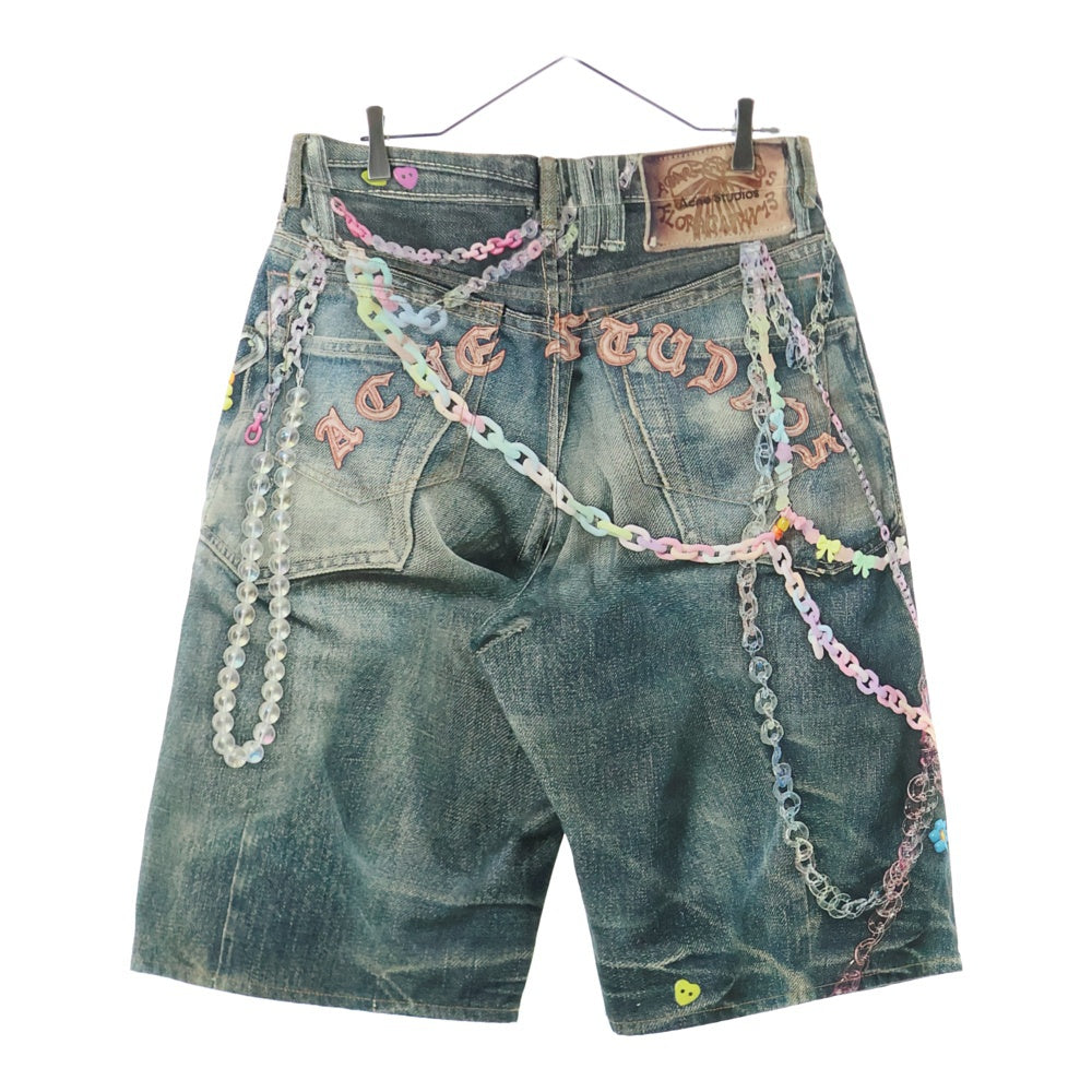 Acne Studios(アクネ ストゥディオズ) Denim shorts loose fit FN-MN-SHOR000264 ルーズフィット チェーンプリント ジーンズ デニムハーフパンツ ショーツ インディゴ