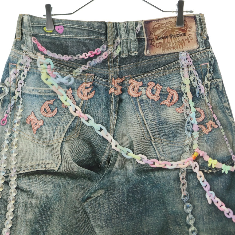 Acne Studios(アクネ ストゥディオズ) Denim shorts loose fit FN-MN-SHOR000264 ルーズフィット チェーンプリント ジーンズ デニムハーフパンツ ショーツ インディゴ