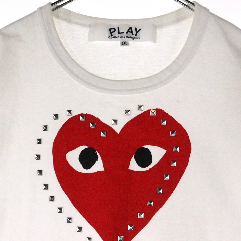 PLAY COMME des GARCONS(プレイコムデギャルソン) ハートプリント スタッズ 半袖Tシャツ カットソー ホワイト AX-T803