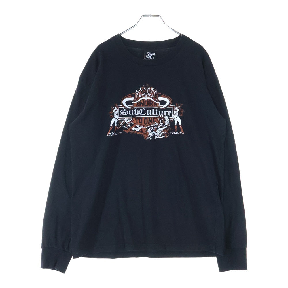 SUBCULTURE(サブカルチャー) SM Long sleeve T-Shirts フロントプリント 袖 ロゴデザイン 長袖Tシャツ ブラック