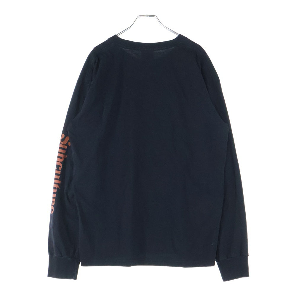 SUBCULTURE(サブカルチャー) SM Long sleeve T-Shirts フロントプリント 袖 ロゴデザイン 長袖Tシャツ ブラック