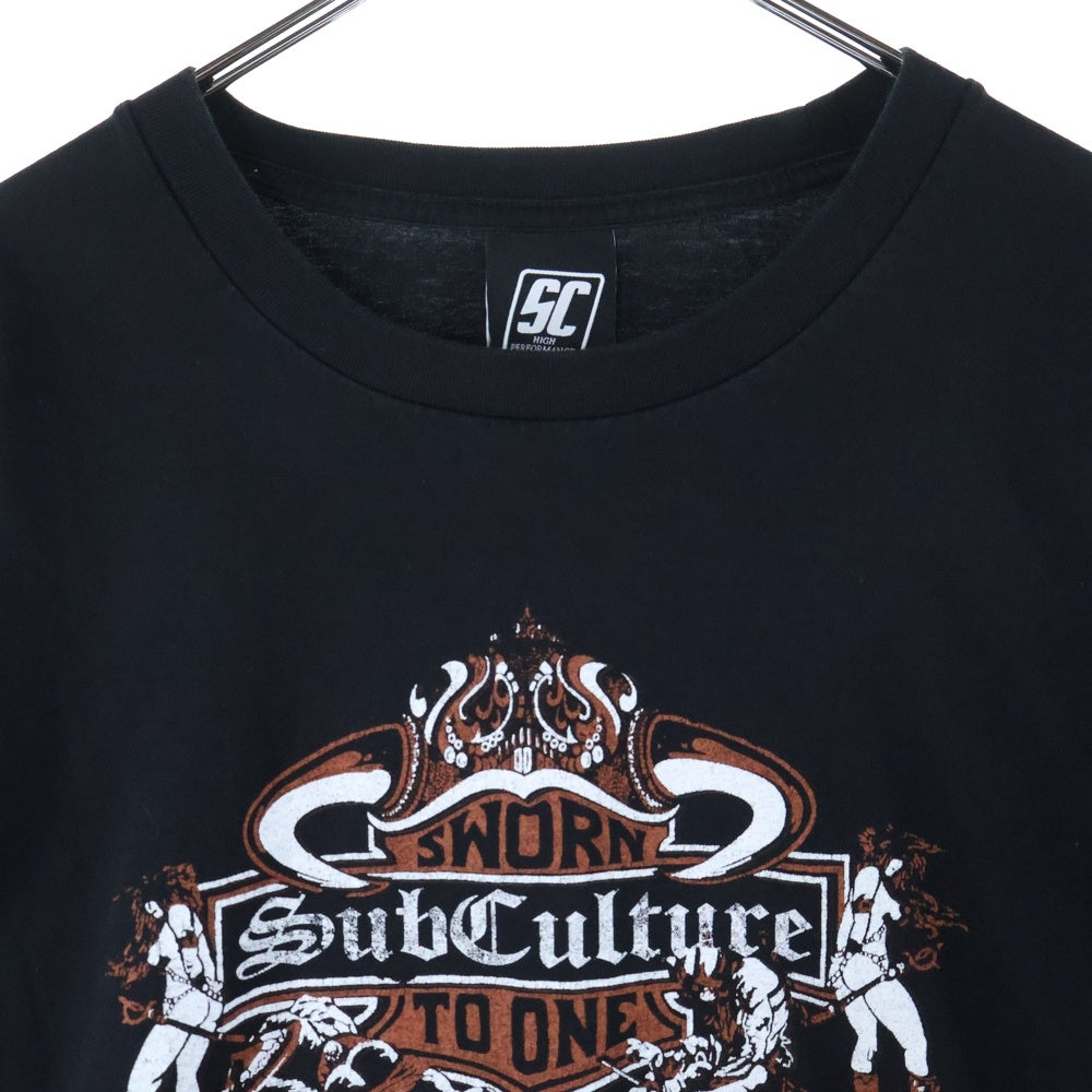 SUBCULTURE(サブカルチャー) SM Long sleeve T-Shirts フロントプリント 袖 ロゴデザイン 長袖Tシャツ ブラック