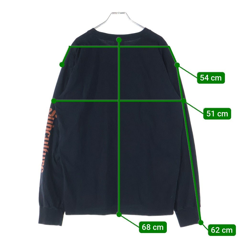 SUBCULTURE(サブカルチャー) SM Long sleeve T-Shirts フロントプリント 袖 ロゴデザイン 長袖Tシャツ ブラック