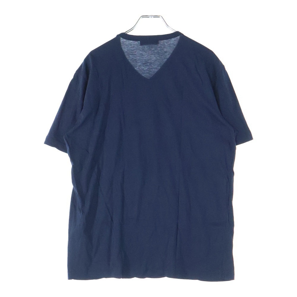 PRADA(プラダ) ロゴ刺繍 Vネック 半袖シャツ ネイビー UJM507 R131 AN7