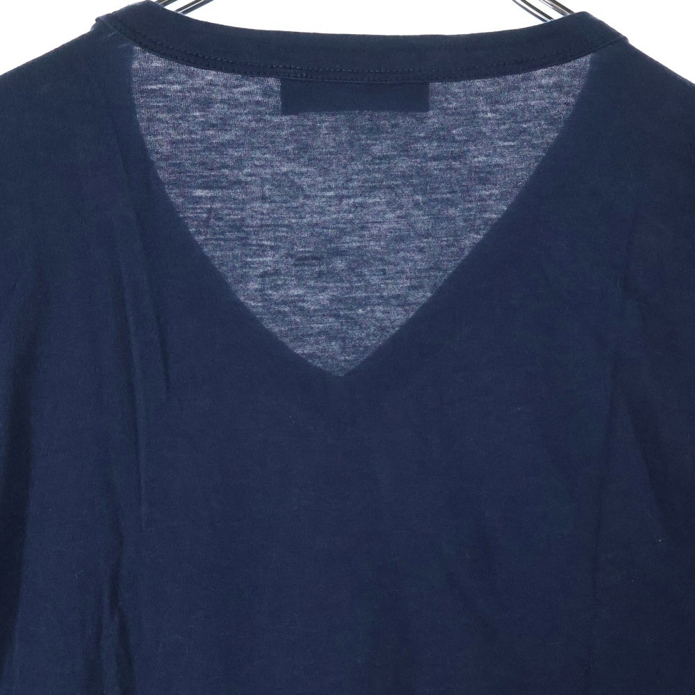 PRADA(プラダ) ロゴ刺繍 Vネック 半袖シャツ ネイビー UJM507 R131 AN7