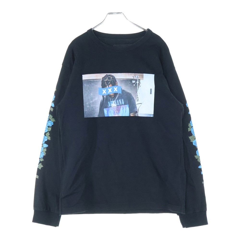 GOD SELECTION XXX(ゴッドセレクショントリプルエックス) トラビススコット プリント 袖ローズ ロングスリーブ長袖Tシャツ GX-A17-1201-057 ブラック サイズM