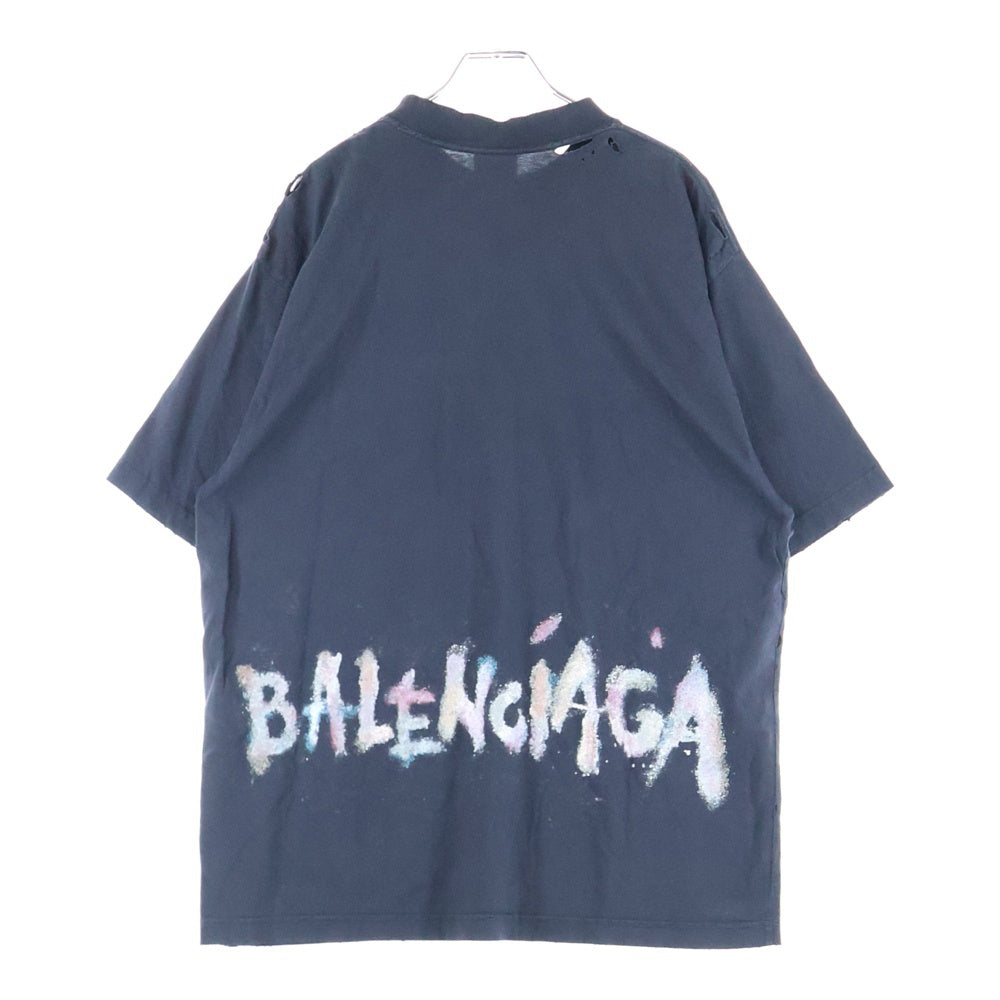 BALENCIAGA(バレンシアガ) 23SS Medium Fit T Shirt 764235 TSVD5 ダメージ加工 半袖Tシャツ カットソー ブラック