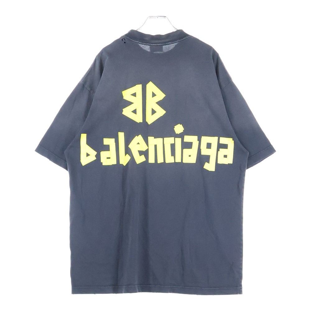 BALENCIAGA(バレンシアガ) 23SS TAPE TYPE MEDIUM FIT TEE 739784 TOVA9 デストロイ加工 テープロゴ ミディアムフィットTシャツ 半袖クルーネックカットソー ブラック