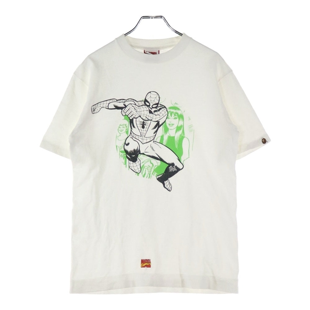 A BATHING APE(アベイシングエイプ) ×MARVEL Spider Man T マーベル スパイダーマン フロントプリント 半袖Tシャツ カットソー ホワイト