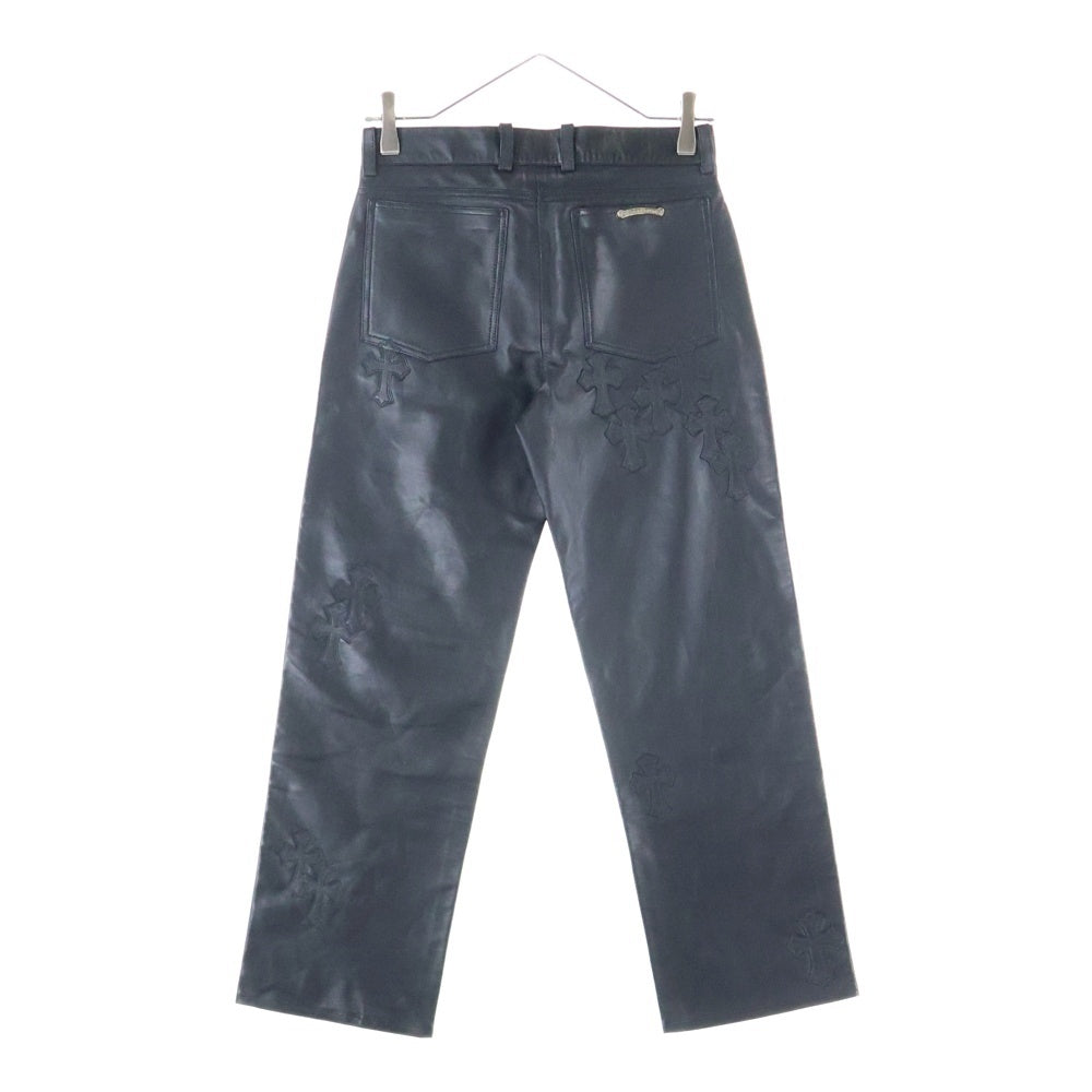 CHROME HEARTS(クロムハーツ) Cemetery Leather Cross Patch Flare Knee Soft Leather Long Pants クセメタリークロスパッチ付き フレアニーレザーパンツ ブラック