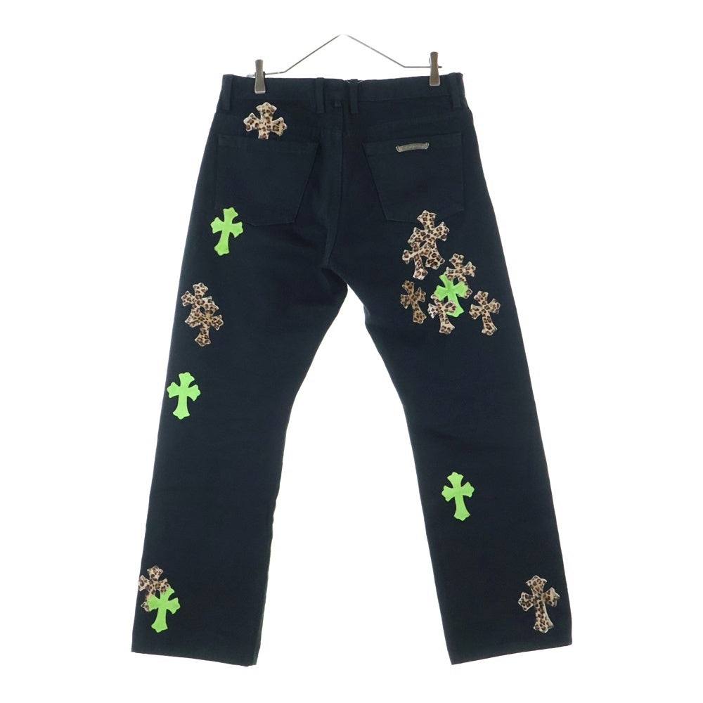 CHROME HEARTS(クロムハーツ) JEAN STRTLG FBRC クロスパッチ ボタンフライ ストレートデニムパンツ ブラック/グリーン
