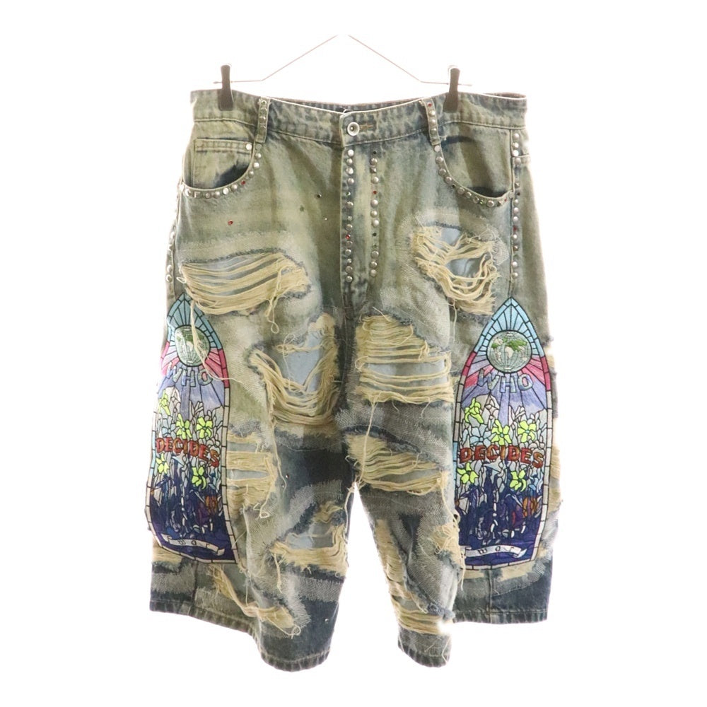 WHO DECIDES WAR(フーディサイズウォー) Chrome Stud Embroidered Short クロム スタッド ショーツ ハーフパンツ インディゴ