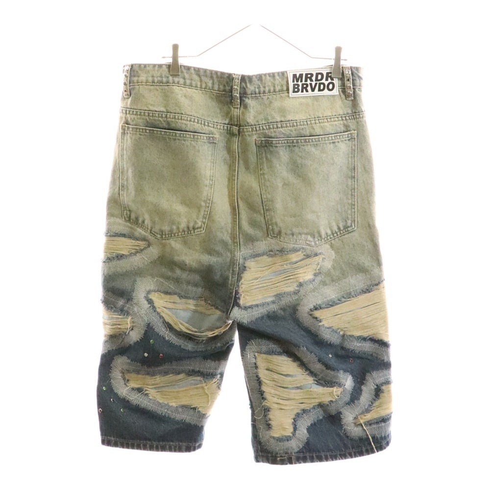 WHO DECIDES WAR(フーディサイズウォー) Chrome Stud Embroidered Short クロム スタッド ショーツ ハーフパンツ インディゴ