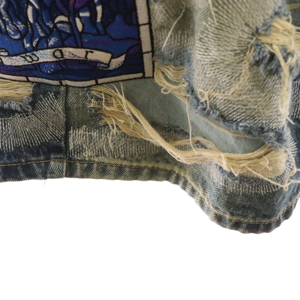 WHO DECIDES WAR(フーディサイズウォー) Chrome Stud Embroidered Short クロム スタッド ショーツ ハーフパンツ インディゴ