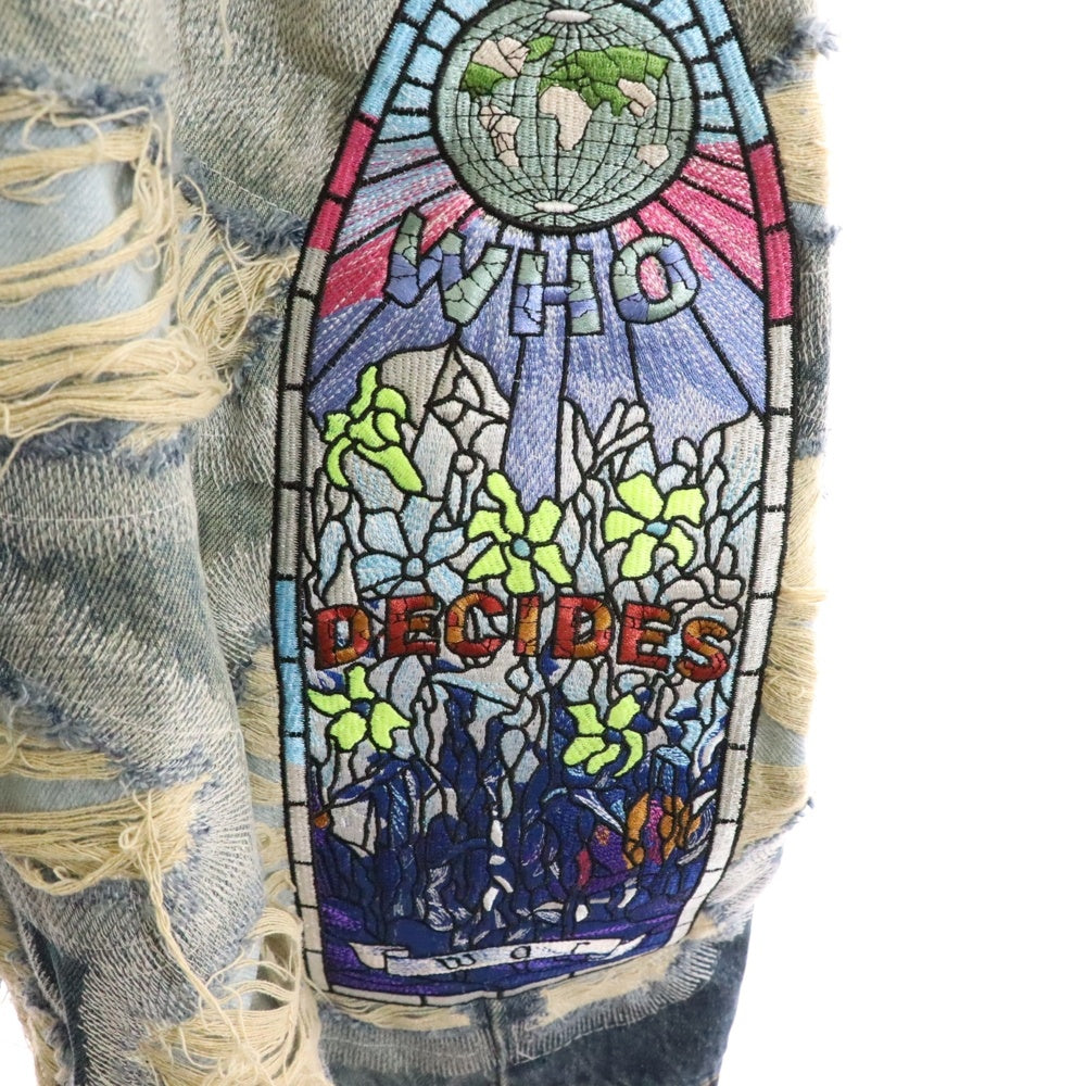 WHO DECIDES WAR(フーディサイズウォー) Chrome Stud Embroidered Short クロム スタッド ショーツ ハーフパンツ インディゴ