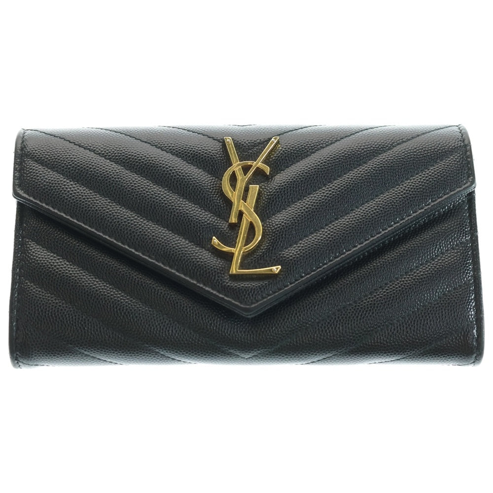 SAINT LAURENT PARIS(サンローランパリ) YSLロゴ Vステッチ レザー ロングウォレット 長財布 ブラック GUE372264