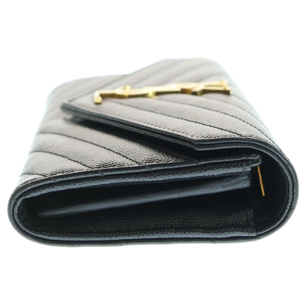 SAINT LAURENT PARIS(サンローランパリ) YSLロゴ Vステッチ レザー ロングウォレット 長財布 ブラック GUE372264