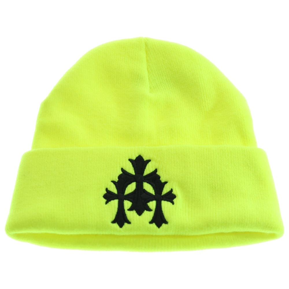 CHROME HEARTS(クロムハーツ) WATCH CAP 3 CH CRS NEON セメタリークロス刺繍ビーニーキャップ帽子 ニットキャップ イエロー