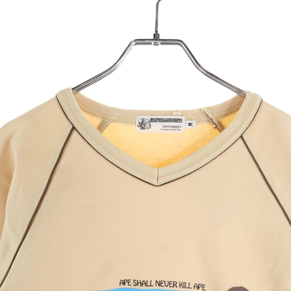 A BATHING APE(アベイシングエイプ) APE SHALL NEVER KILL APE レインボーライン Vネック半袖Tシャツカットソー ベージュ