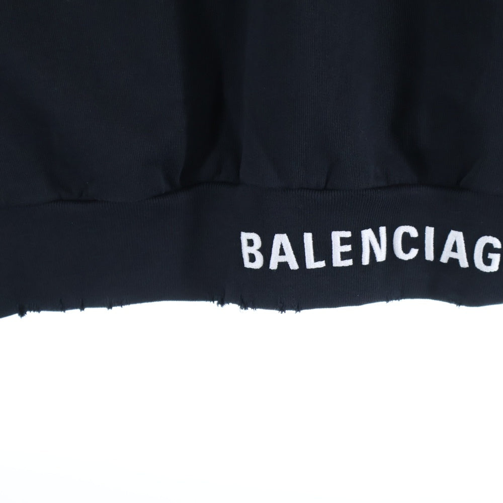 BALENCIAGA(バレンシアガ) ダメージ加工 バックロゴ刺繍 プルオーバー フーディ パーカー ブラック 742603 T0VF3