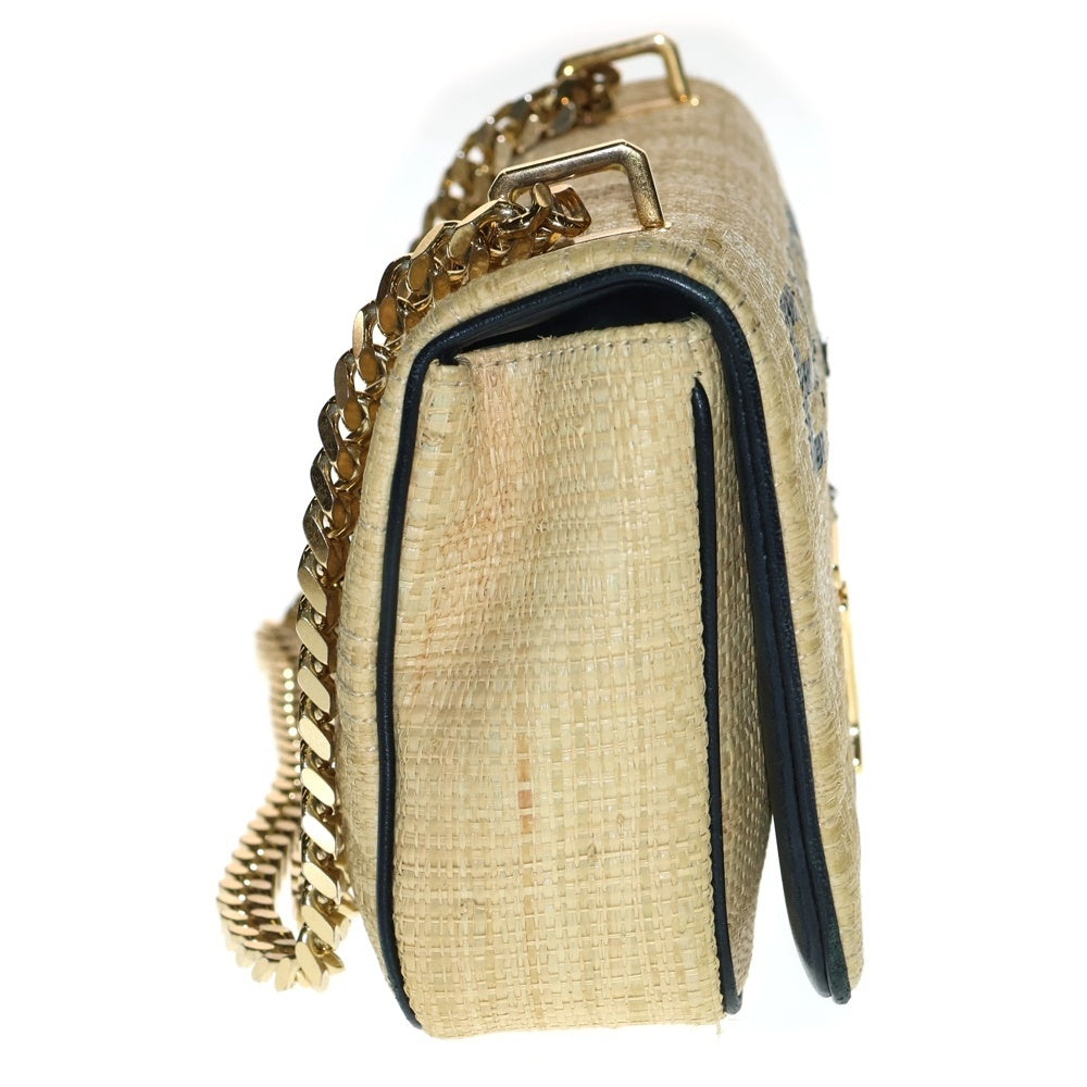 BURBERRY(バーバリー) クロスボディバッグ チェーンショルダーバッグ ラフィア ベージュ