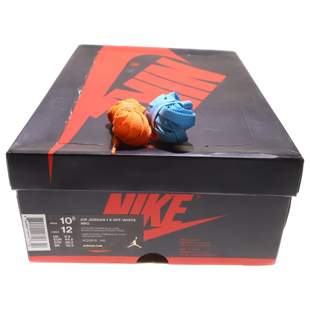 NIKE(ナイキ) ×OFF-WHITE AIR JORDAN 1 POWDER BLUE UNC AQ0818-148 オフホワイト エアジョーダン1 パウダーブルー ハイカットスニーカー US10.5/28.5cm ホワイト/ブルー