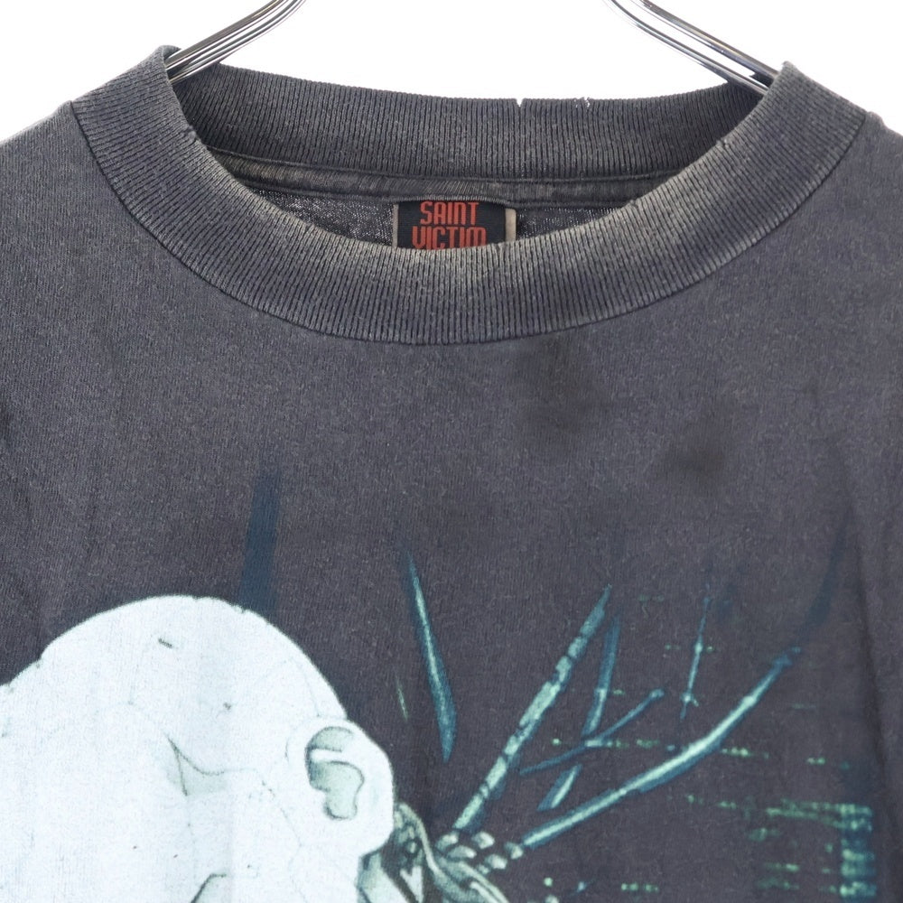 SAINT MICHAEL(セントマイケル) 24AW GS_LS TEE SM-YS1-0000-C33 GHOST IN THE SHELL 攻殻機動隊 ヴィンテージ加工 ロングスリーブ長袖シャツ長袖Tシャツカットソー ブラック