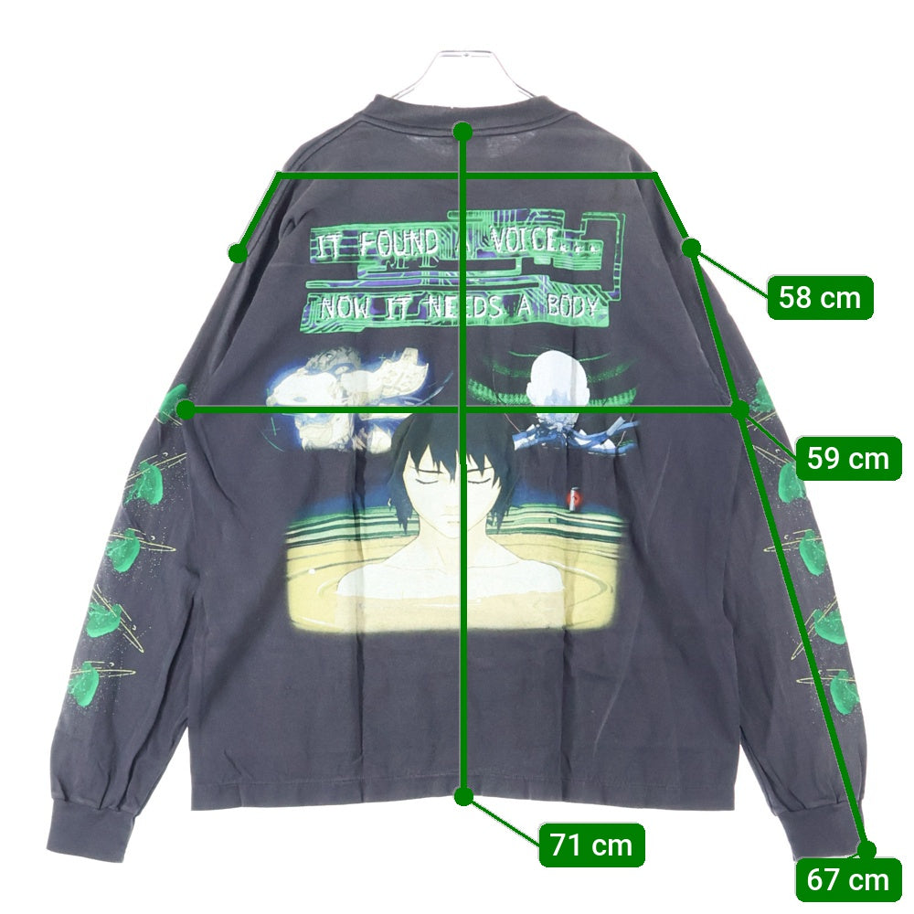 SAINT MICHAEL(セントマイケル) 24AW GS_LS TEE SM-YS1-0000-C33 GHOST IN THE SHELL 攻殻機動隊 ヴィンテージ加工 ロングスリーブ長袖シャツ長袖Tシャツカットソー ブラック