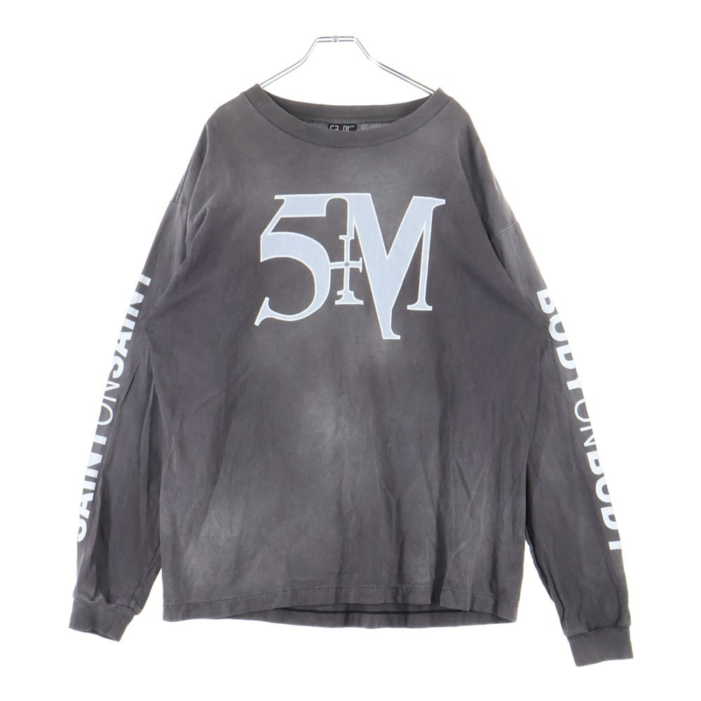 SAINT MICHAEL(セントマイケル) SMロゴプリントヴィンテージ加工 ロングスリーブ 長袖Tシャツ ブラック SM-A21-0000-022